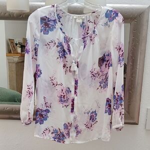 Lucky Brand White and Purple Floral Blouse